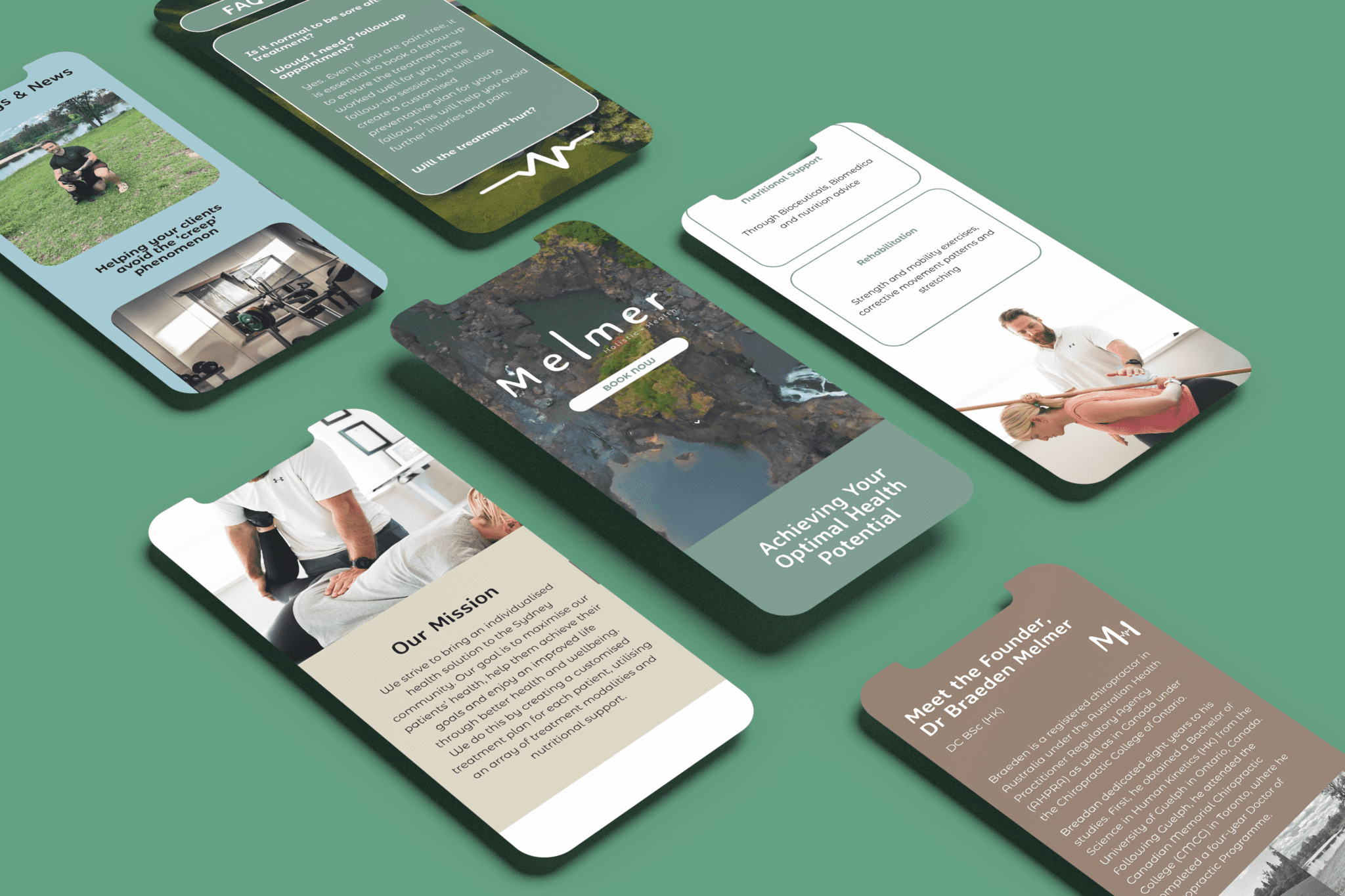 Melmer health green mobile website mockups