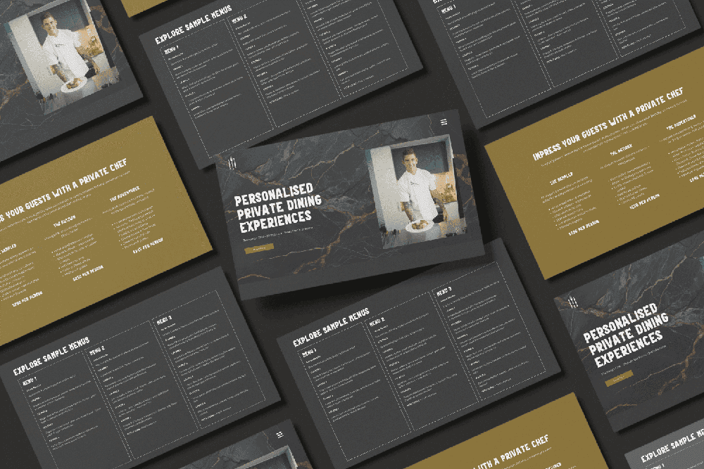 screenshots of mockups of chef website